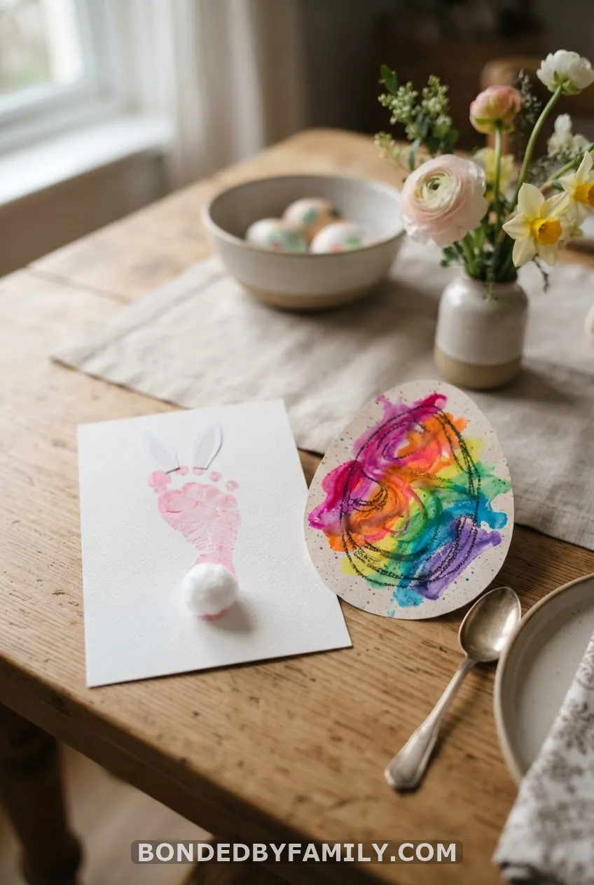 Easter Bunny Footprint and Egg Resist Painting