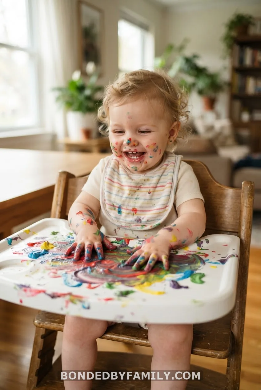 Edible Finger Painting on the High Chair Tray