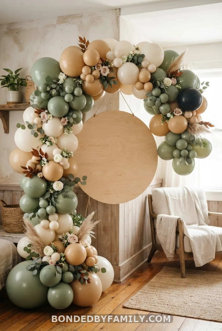 A Modern Balloon Garland + Neutral Welcome Sign