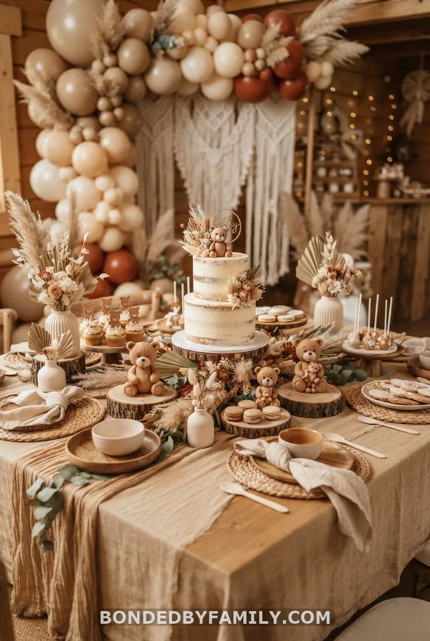 Teddy Bear Tablescape in Muted Tones