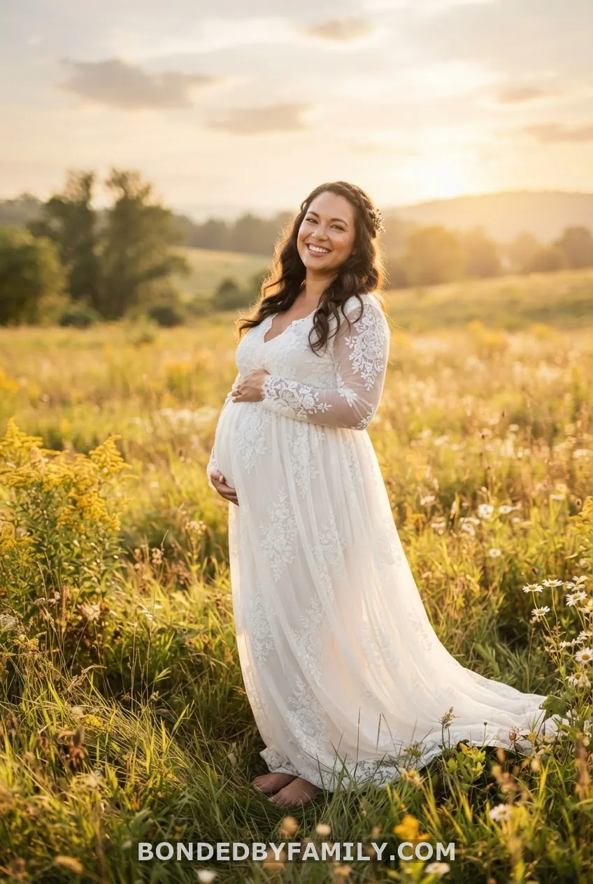 Lace Maternity Gown for Golden Hour Shoots
