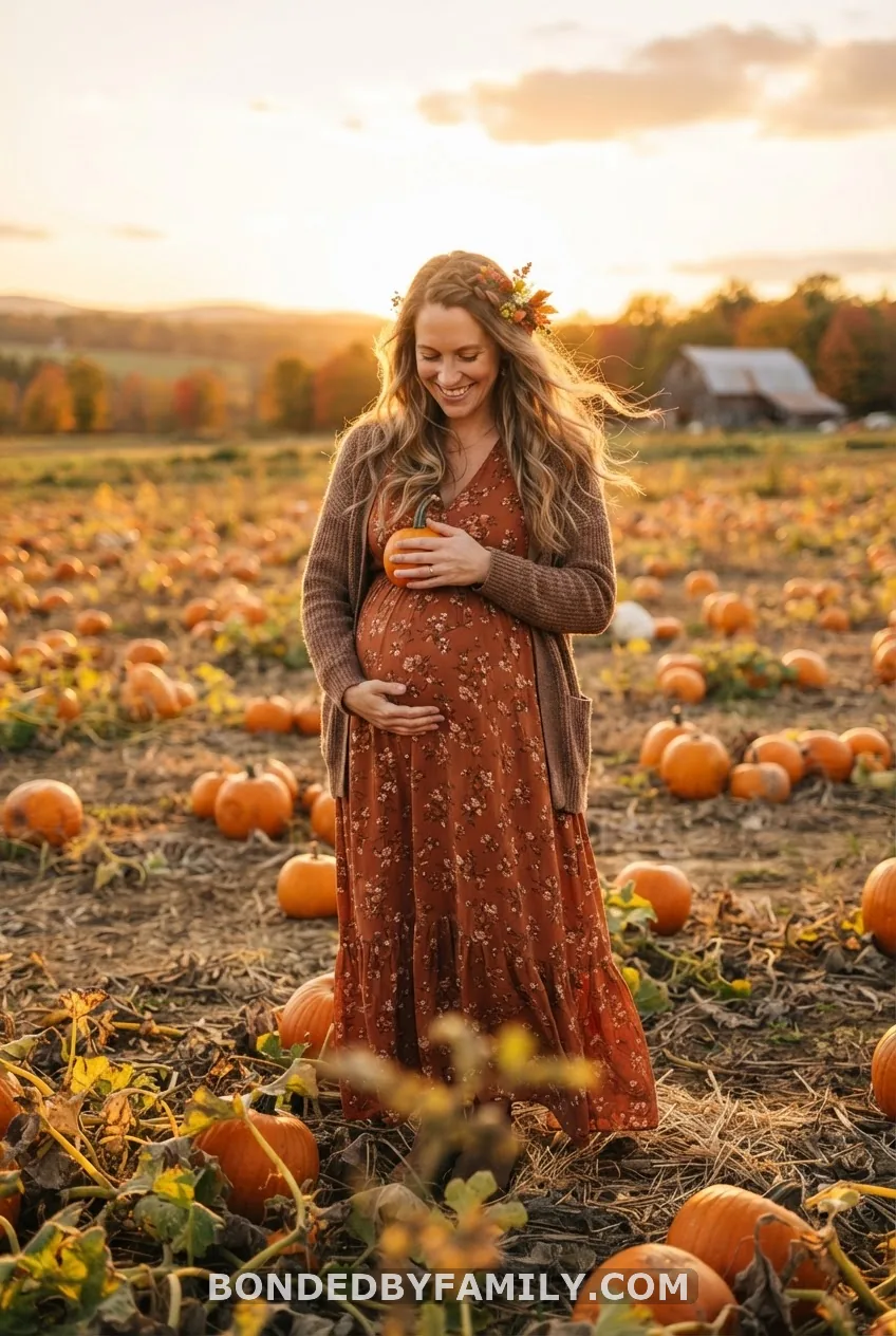 Golden Hour Belly Bump Pumpkin Photoshoot