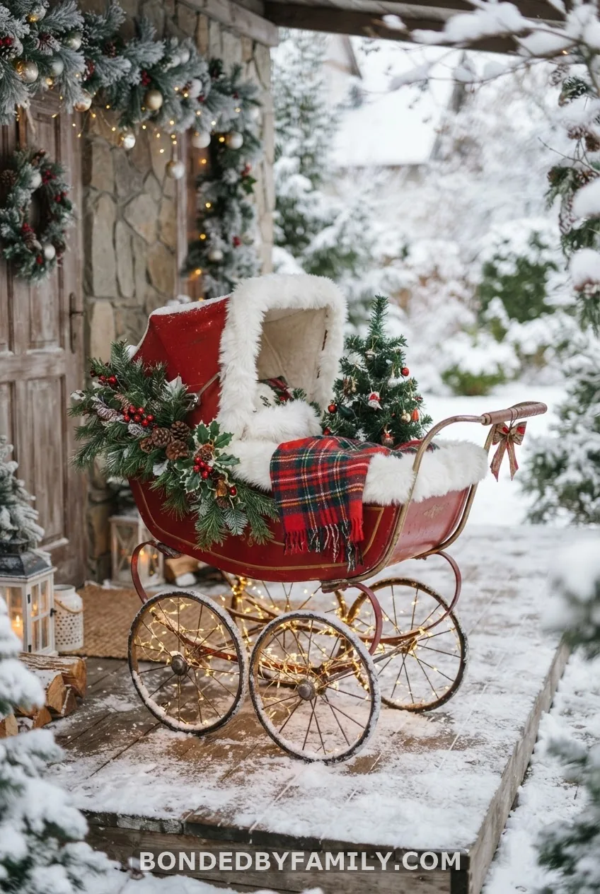 Sleigh-Dressed Stroller for the Porch