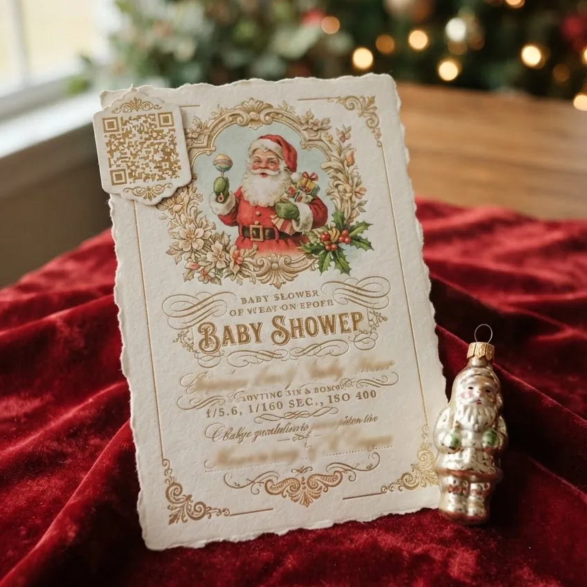 Vintage Santa Poster Invitation with QR Code RSVP