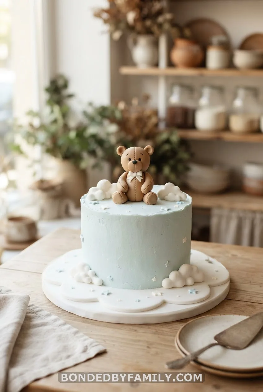 Classic Blue Teddy Bear Baby Shower Cake