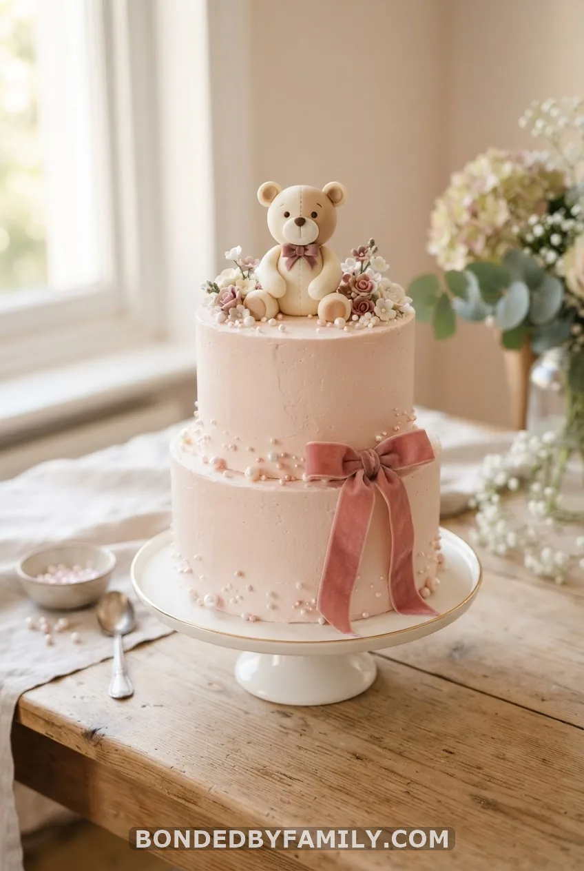 Pink Teddy Bear Baby Shower Cake