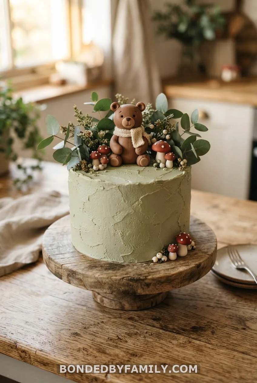 Green and Brown Woodland Teddy Bear Cake
