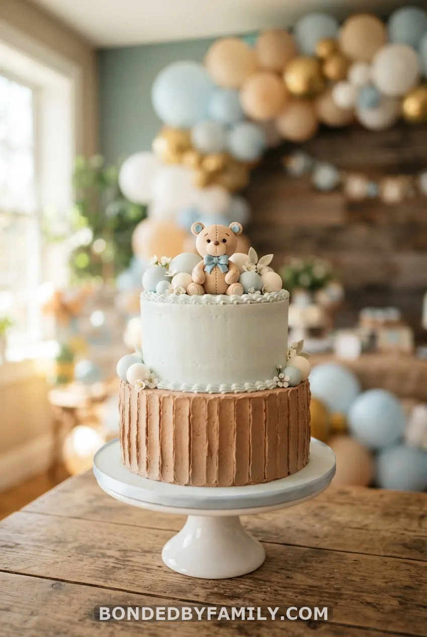 Blue and Brown Two-Tone Teddy Bear Cake