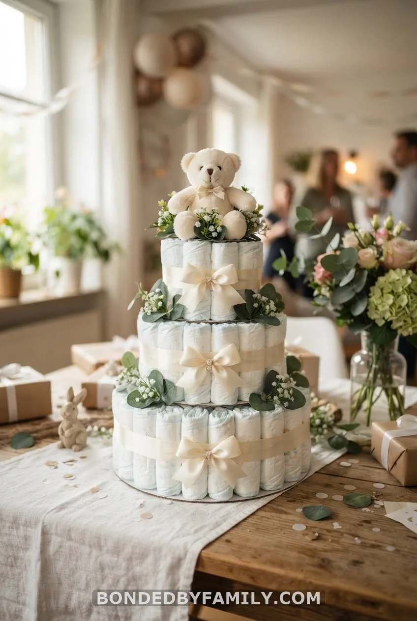 Teddy Bear Diaper Cake Centerpiece