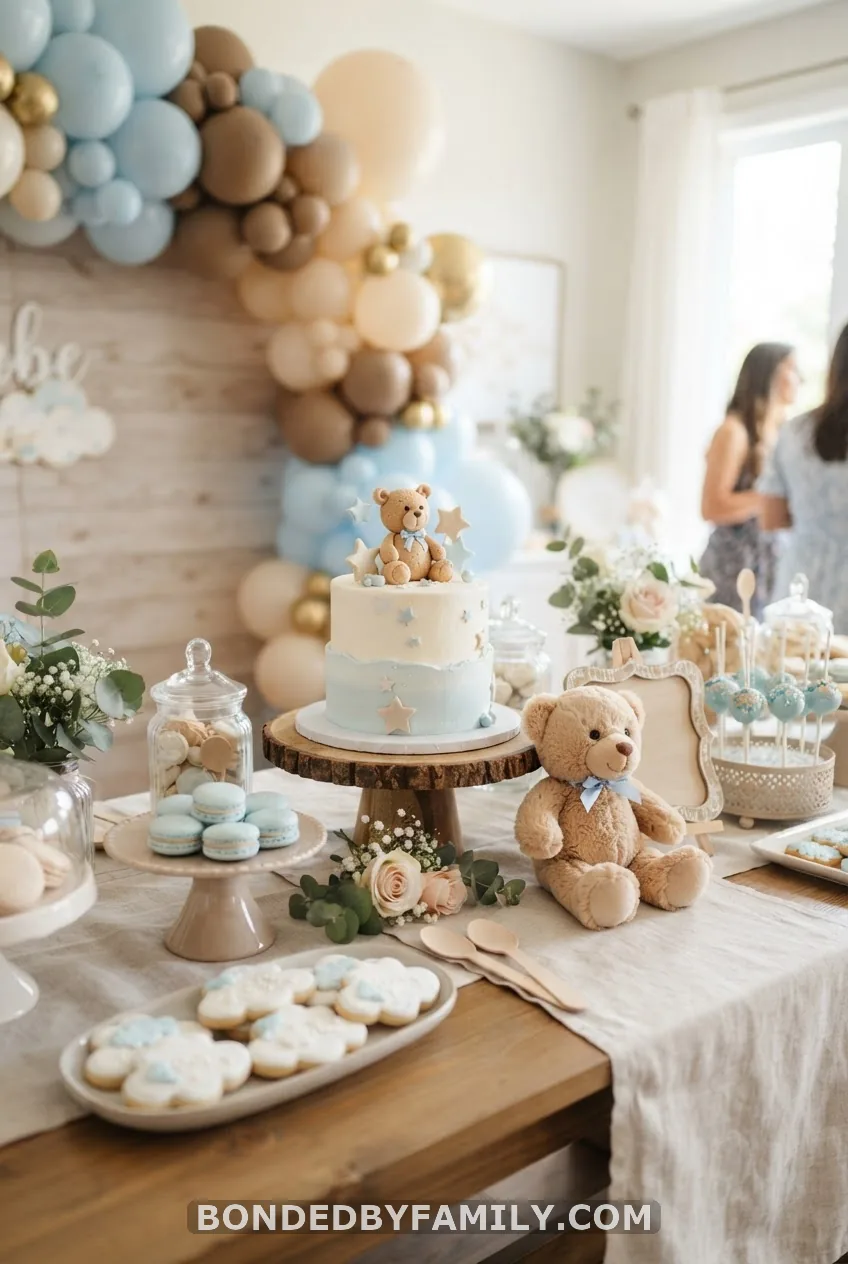 Blue Teddy Bear Baby Shower Dessert Table