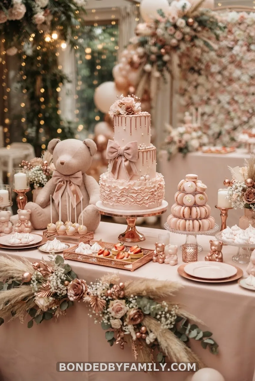 Pink Teddy Bear Baby Shower Dessert Table