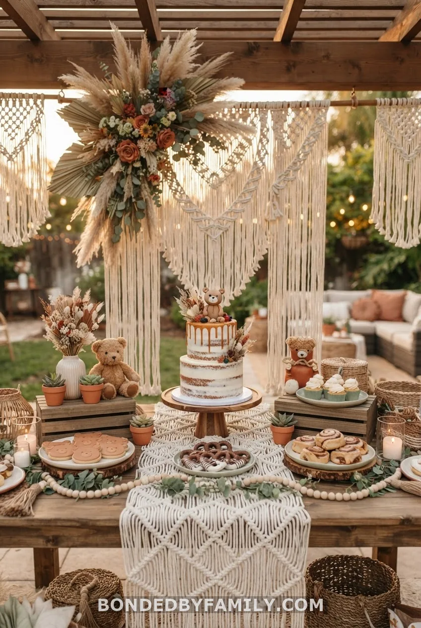Boho Teddy Bear Baby Shower Dessert Table