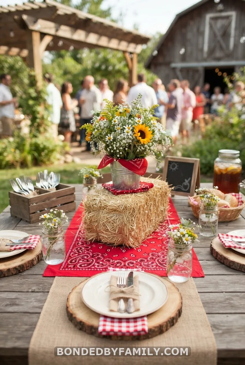 Build a Western Table With Bandana Fabric and Mini Hay Bales