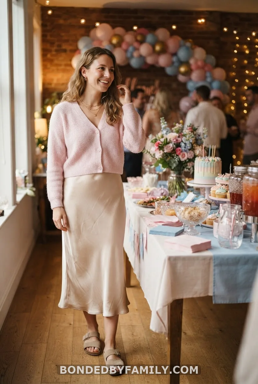 Pastel Cardigan + Satin Slip Skirt