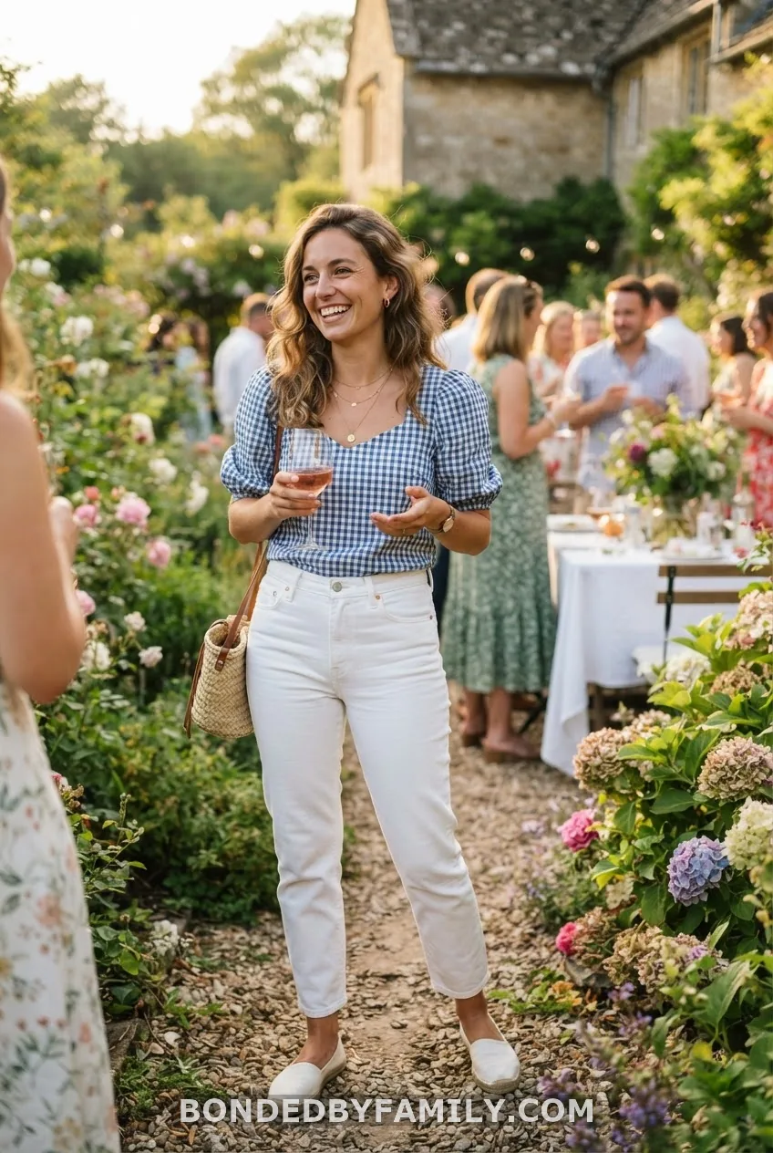 Gingham Blouse + White Jeans