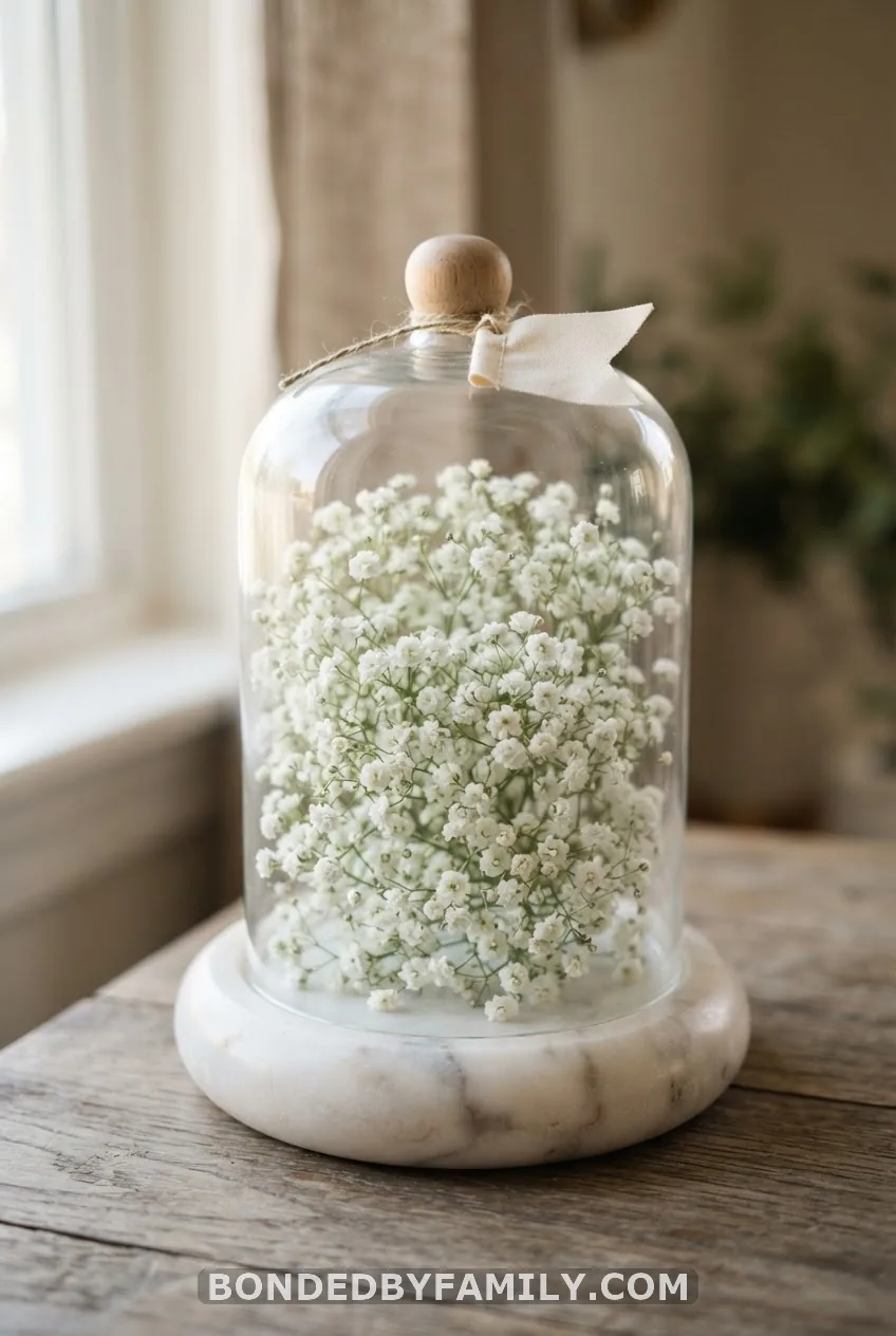 Minimalist Baby's Breath Cloud Cloche Centerpiece