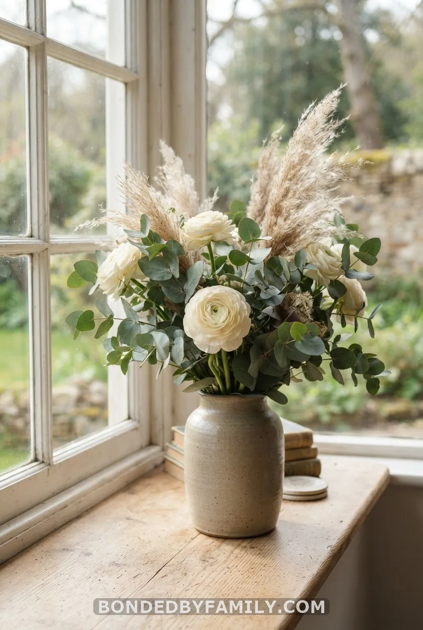 Gender-Neutral Cream & Sage Centerpiece