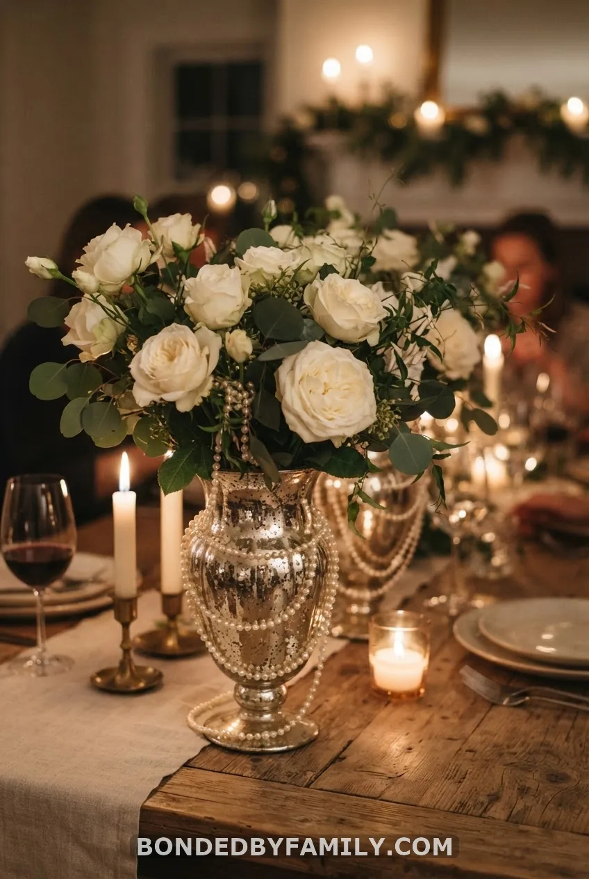 Mercury Glass & Pearl Winter Bloom Centerpiece