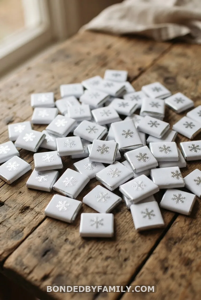 Mini Candy Bar Wrappers with Snowflake Stickers
