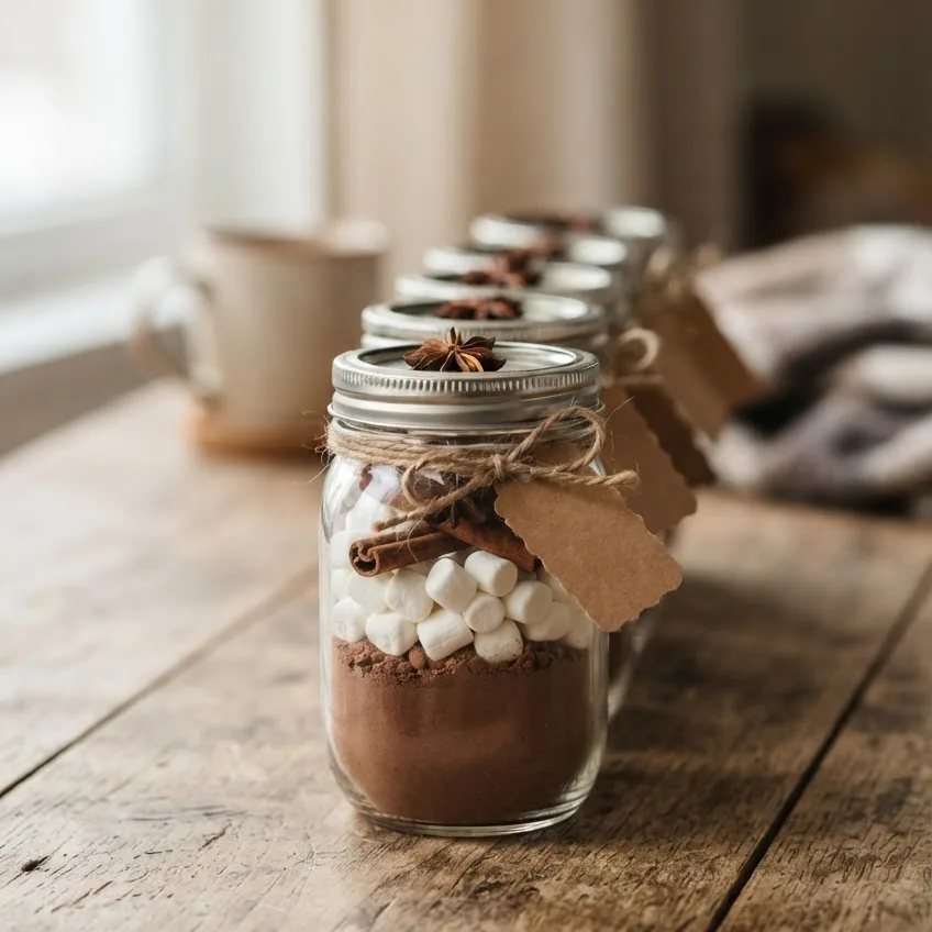 Hot Cocoa Favor Jars with "Warm Wishes" Tags