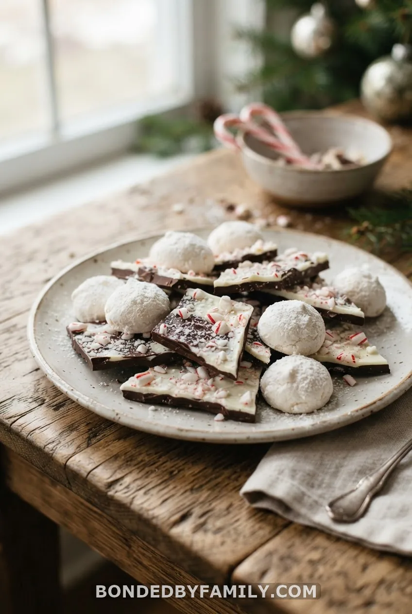 Peppermint Bark and Meringue Snowballs