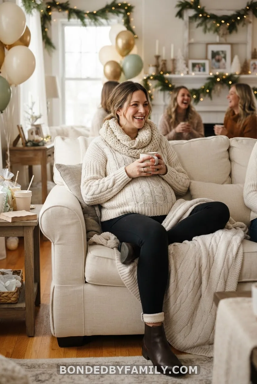 Maternity Leggings + Oversized Sweater + Scarf