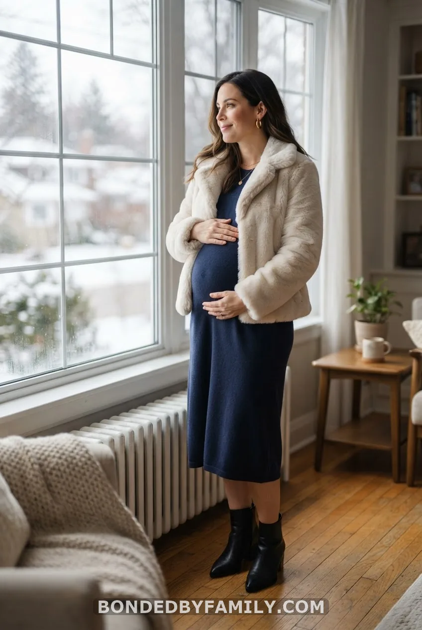Faux Fur Jacket + Simple Midi Dress