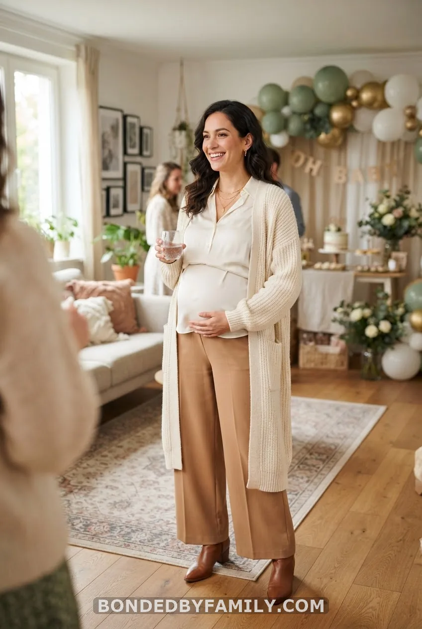 Chic Pants + Silk Blouse + Long Cardigan