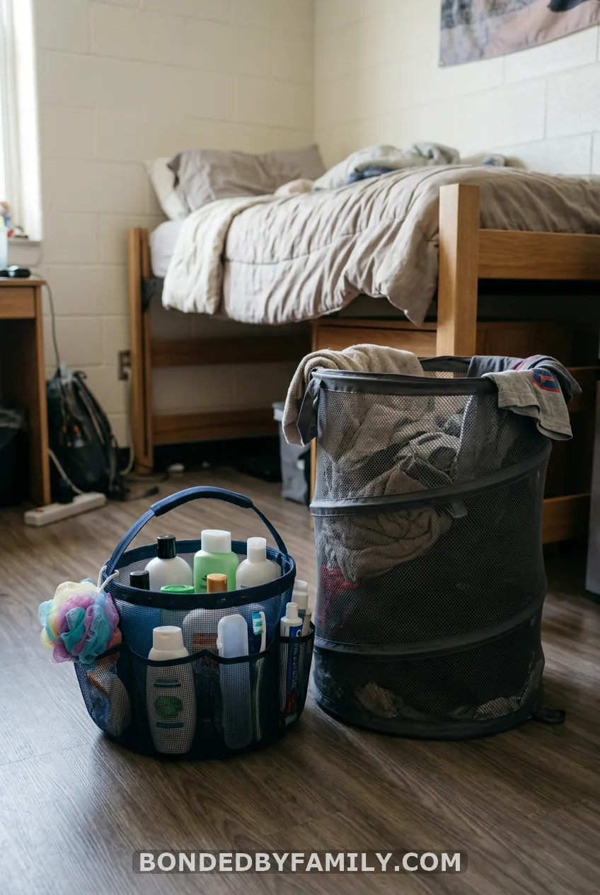 A Shower Caddy and Laundry Hamper
