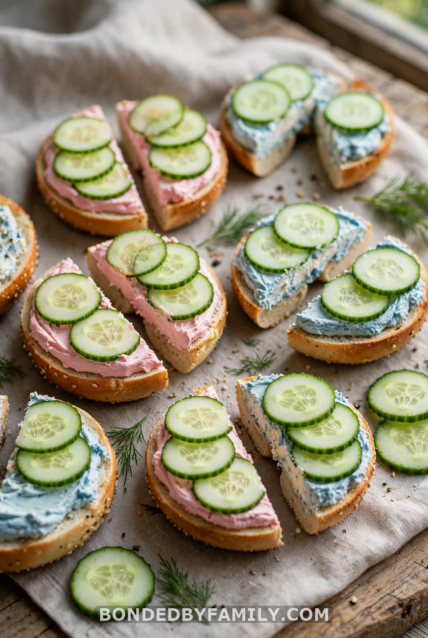 Mini Bagel Halves with Tinted Spread