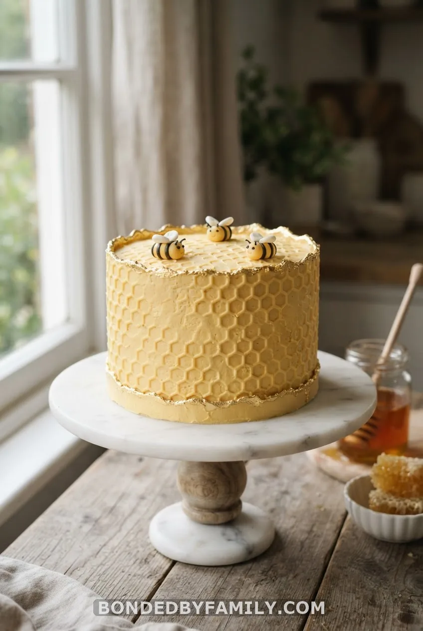 Honeycomb Yellow Cake with Fondant Bees