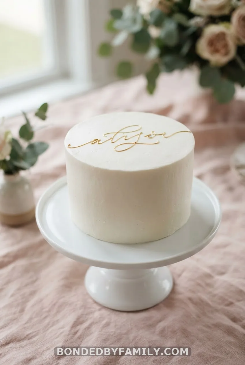 White Cake, One Line of Gold Script