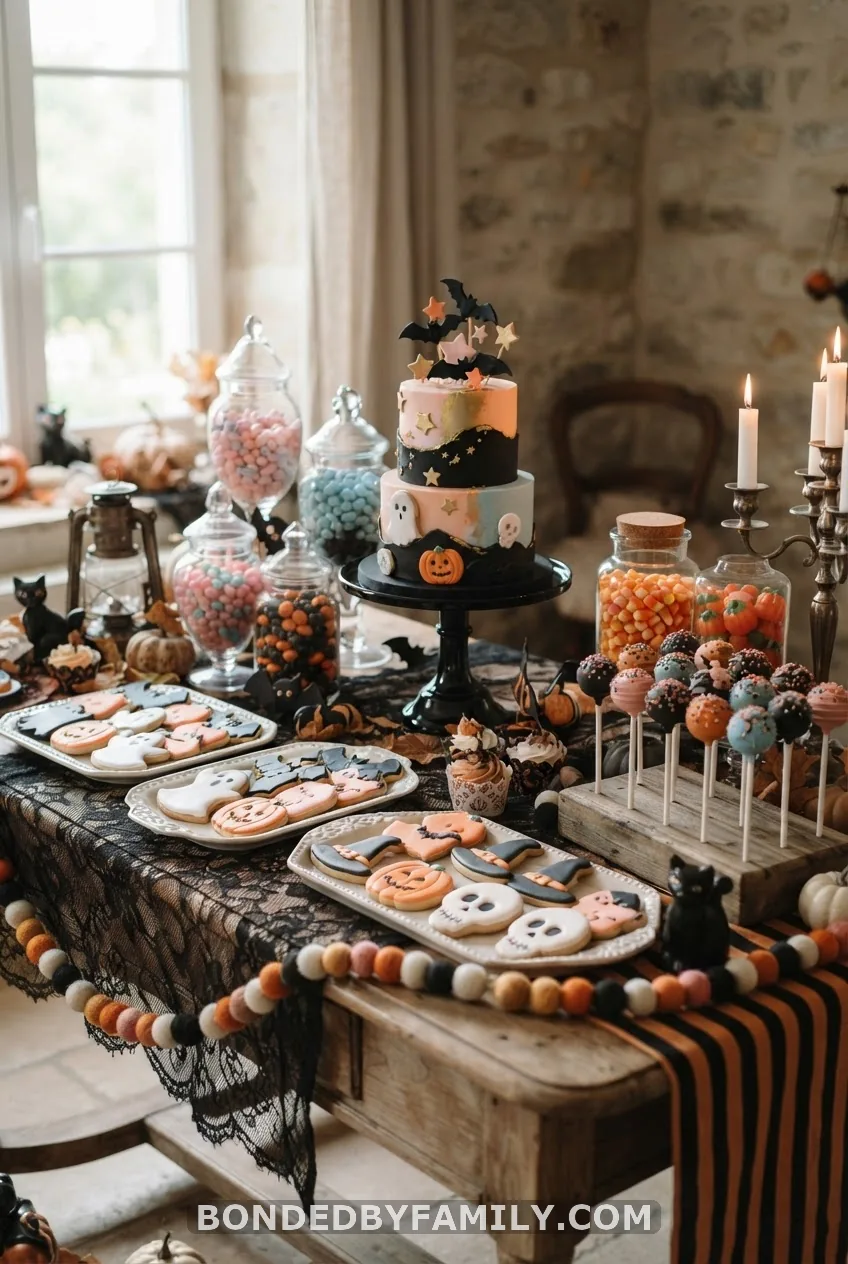 Halloween Dessert Table and Gender Reveal Sugar Cookies