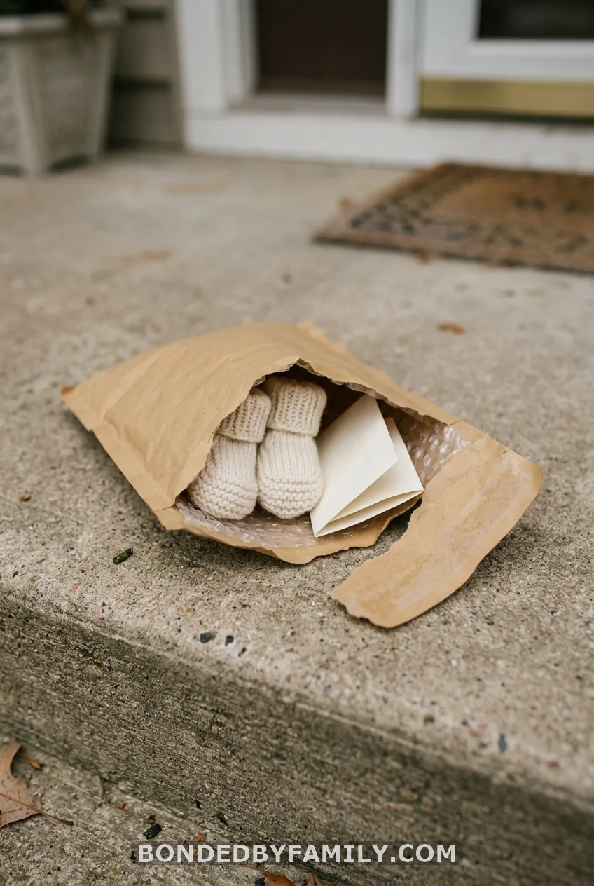 Tiny Package With Booties and a Note