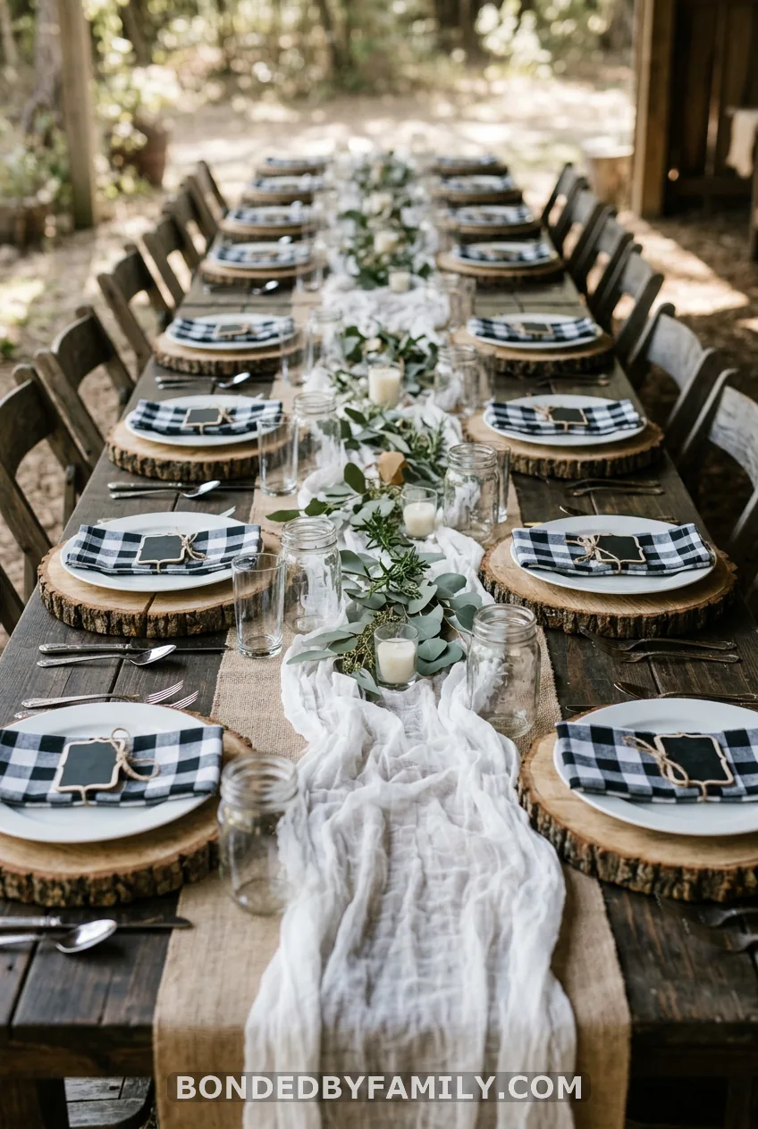 Layer a Buffalo Plaid and Burlap Tablescape