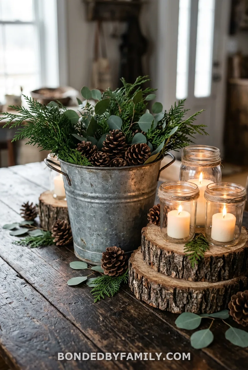 Style Wood Slice and Pinecone Centerpieces