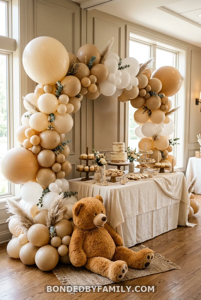 Balloon Garland Arch With a Bear at the Base